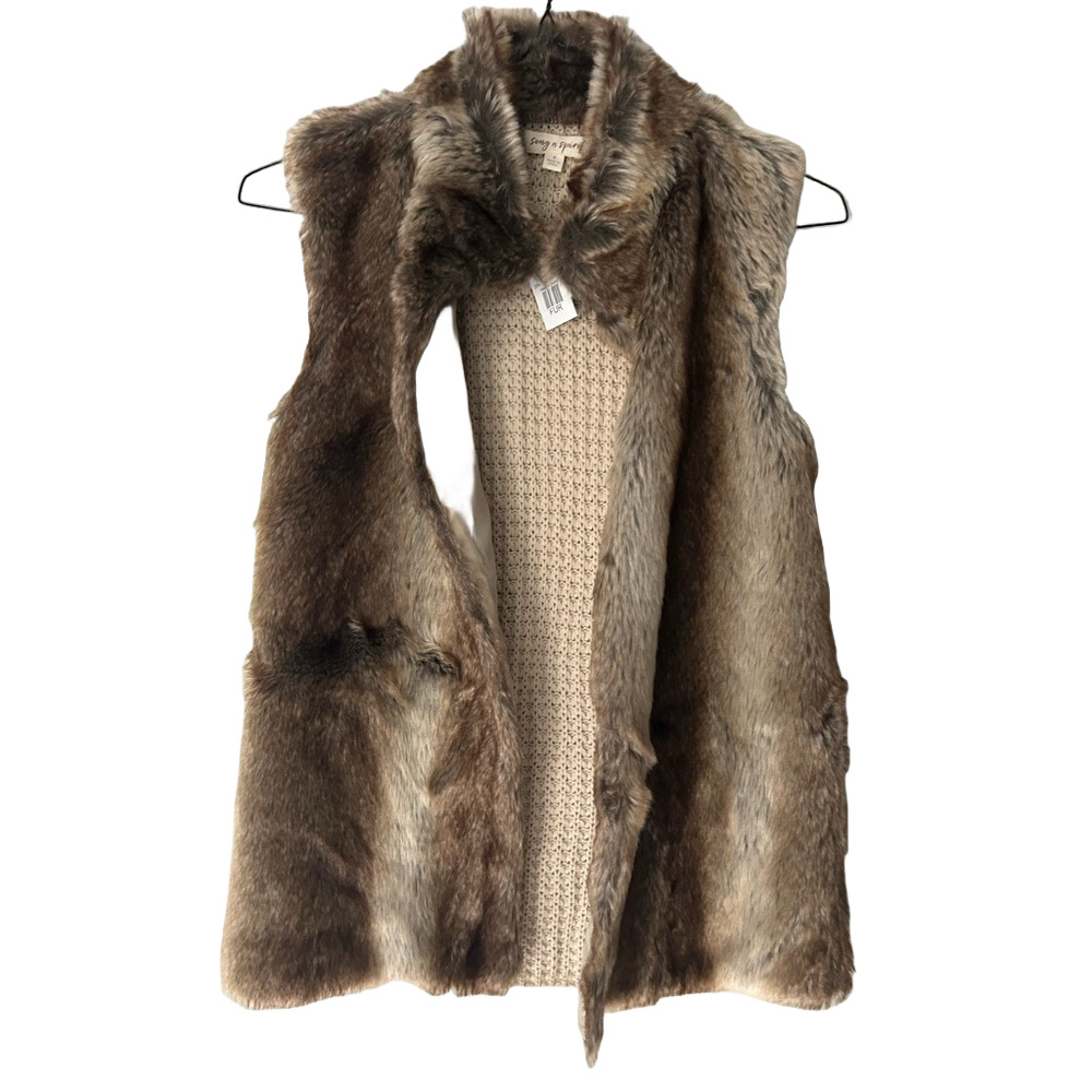Song n Spirit NWT Women's Faux Fur Brown & Beige Vest Size S